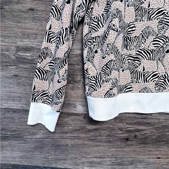 J. Crew Black Tan White Zebra Print Crewneck Sweatshirt - Picture 6 of 9